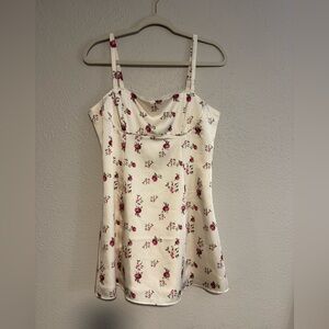 Ivory Floral adjustable Strap Mini Dress - Pink Rose Print